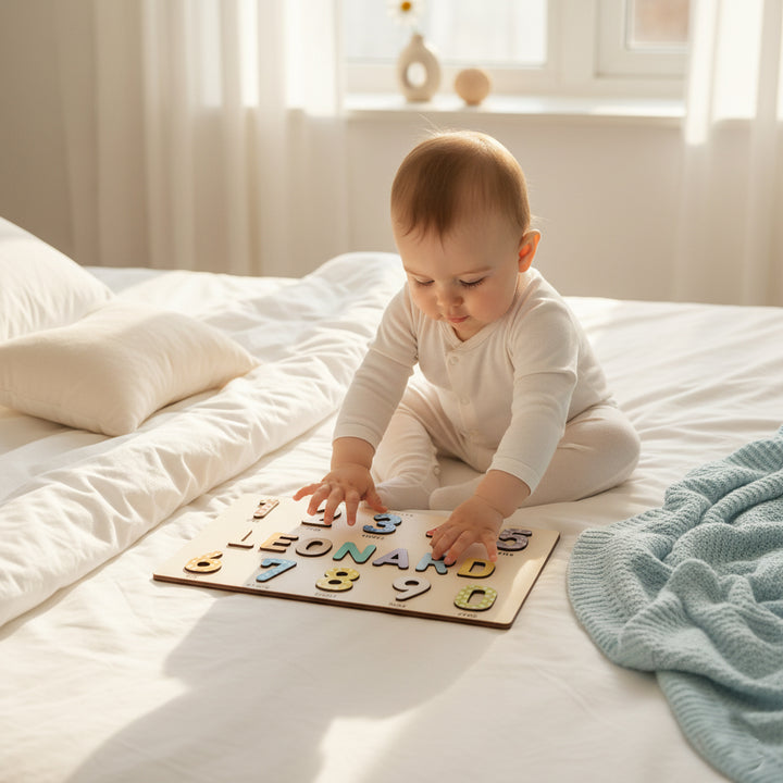 Personalized Wooden Baby Toys, Busy Board for Babies 6-12 Months, New Baby Gift