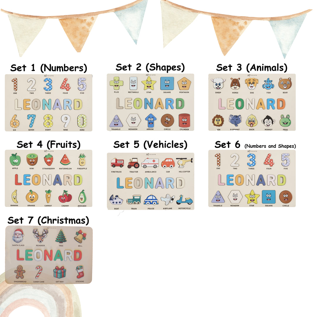 Personalized Wooden Baby Name Puzzle, First Birhtday Gift, Vehicles