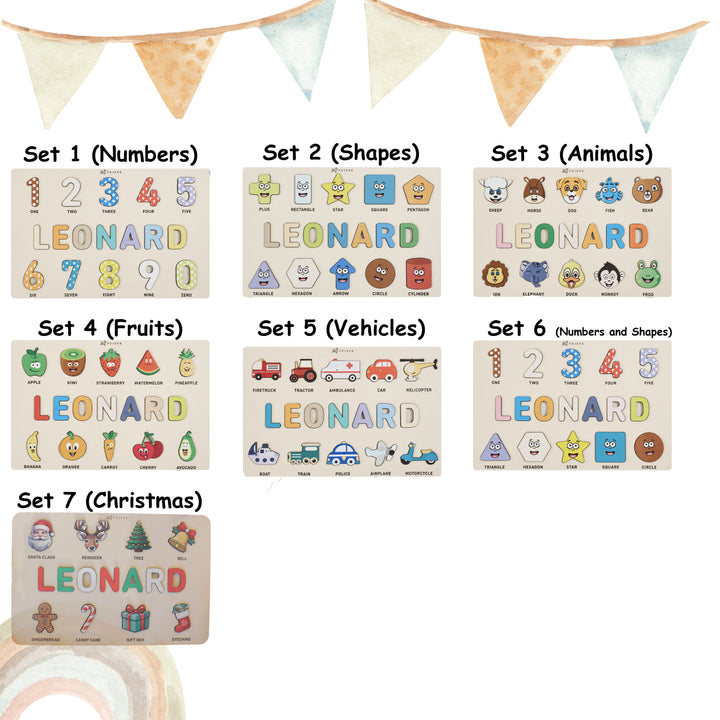Personalized Wooden Baby Name Puzzle, First Birhtday Gift, Vehicles