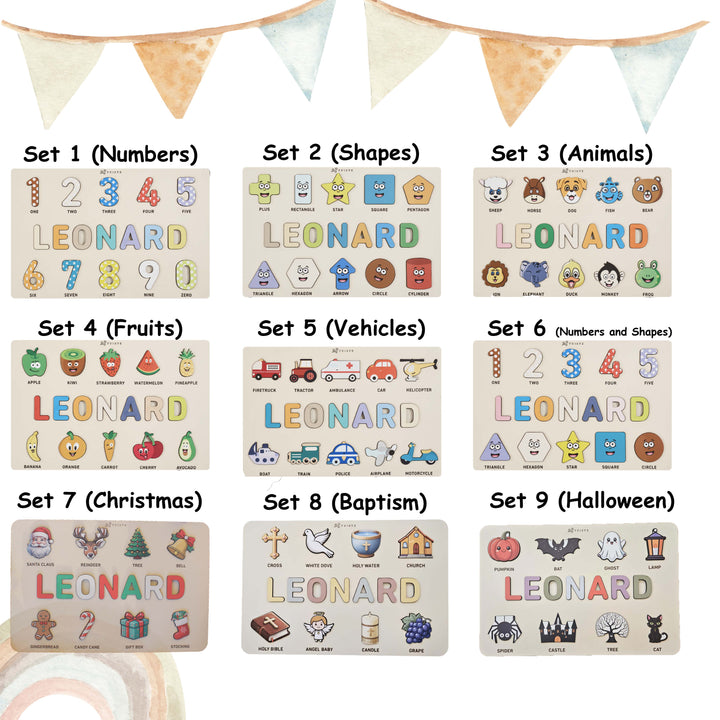 Personalized Wooden Baby Name Puzzle, First Birhtday Gift, Vehicles