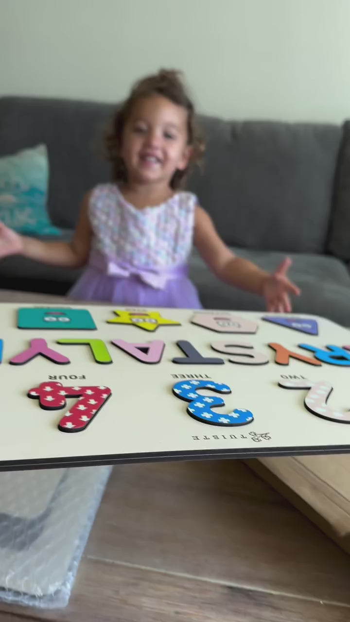 Personalized Wooden Baby Name Puzzle, First Birhtday Gift, Vehicles